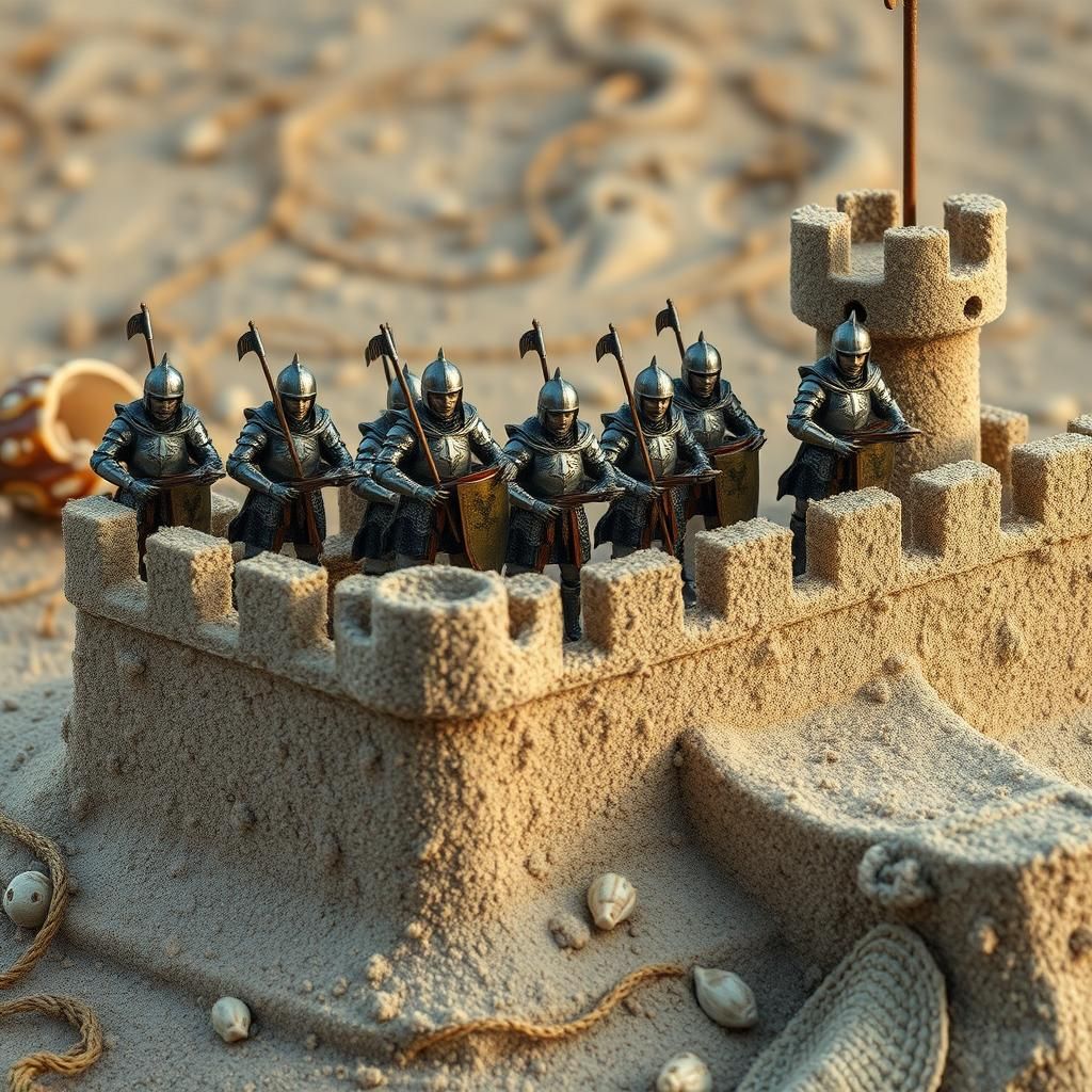 Medieval Sandcastle Defenders Await Invasion