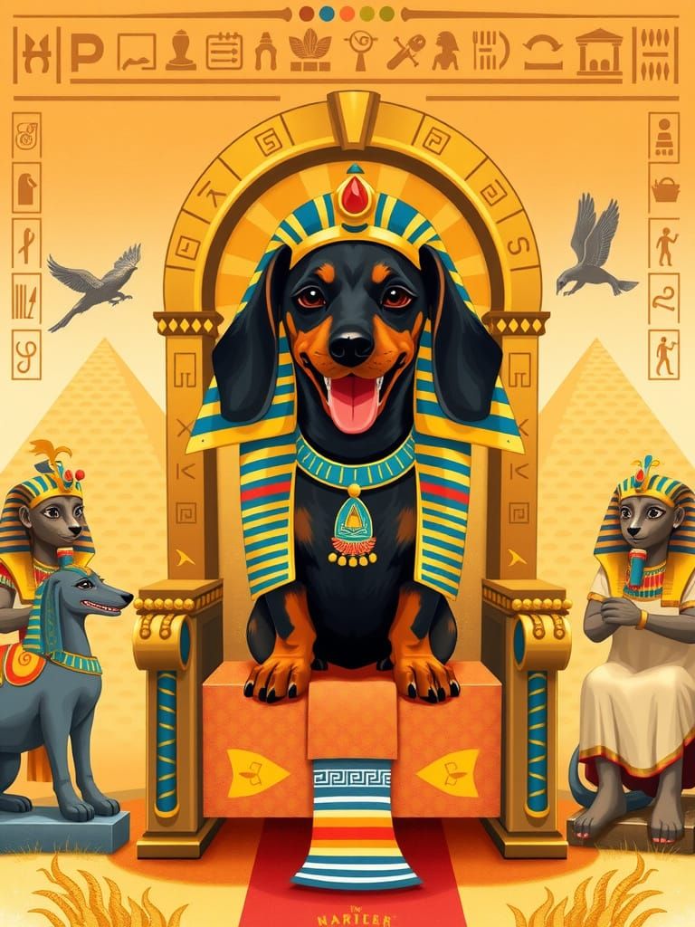 Dachshund Pharaoh in Ancient Egyptian Splendor