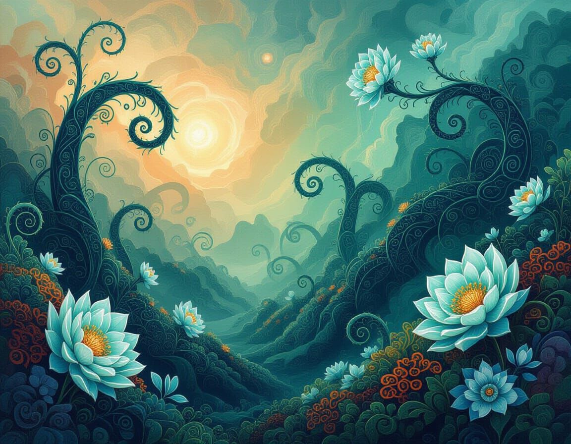 Bioluminescent Alien Landscape with Fractal Flora