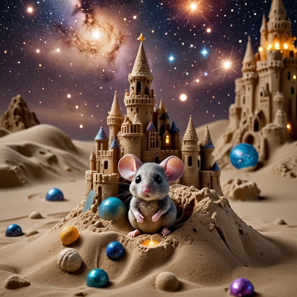 Chibi Mouse Gazing at Cosmic Night Sky