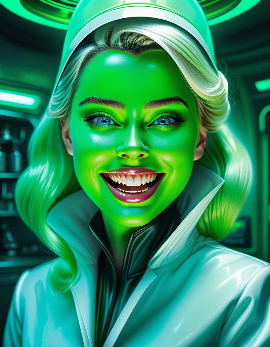 Haunted Elsa in a Futuristic Lab, 1950s Poster Art