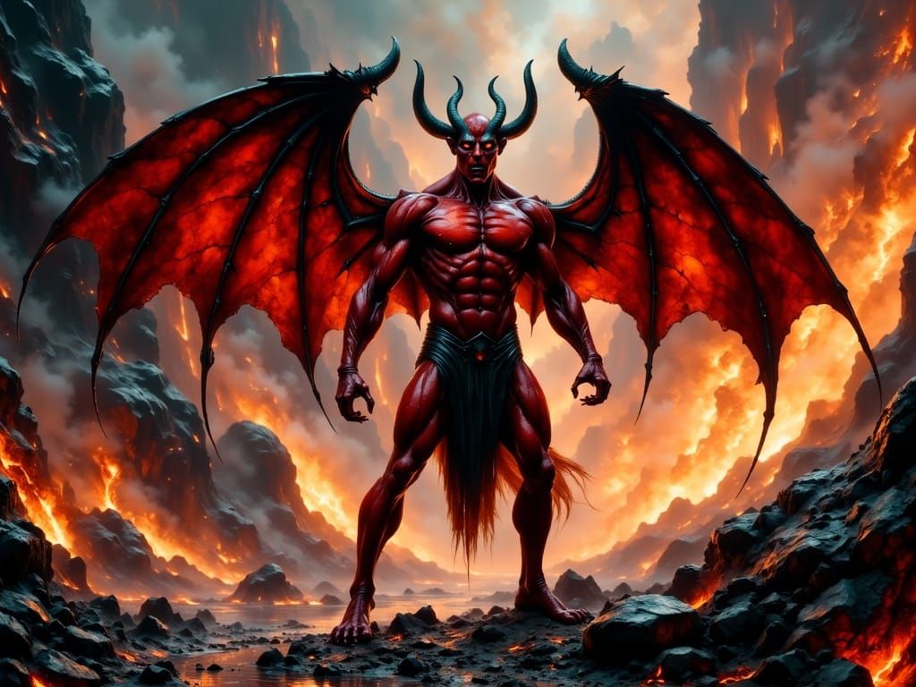 Realistic Devil in Fiery Hellscape