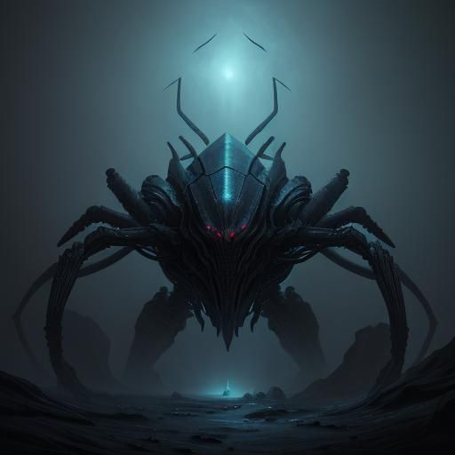 Protoss Creature Emerges from Cave in Sci-Fi Painting