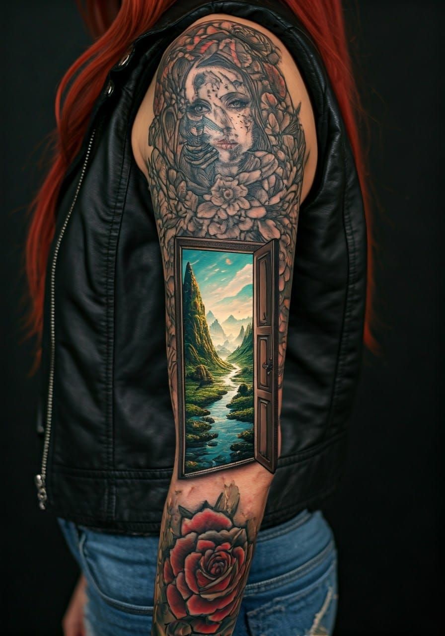Surreal Tattooed Portal to Fantasy Landscape