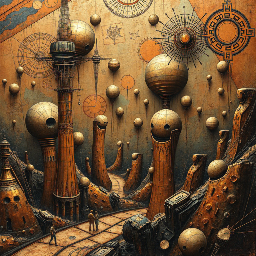 Surreal Copper Dream World in Impasto Style