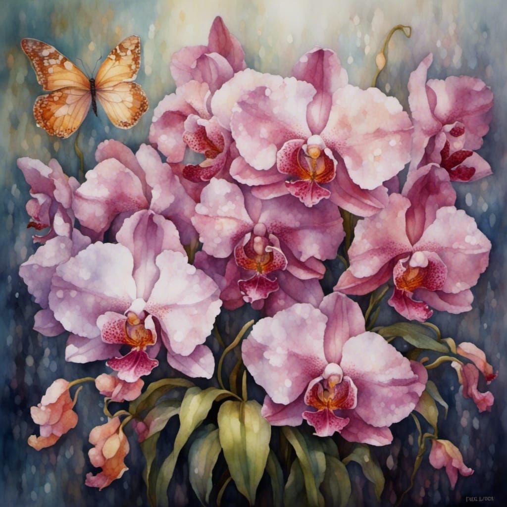 <lora:SolidCel:1.0> <lora:Watercolor mosaic:1.0>  "orchids"