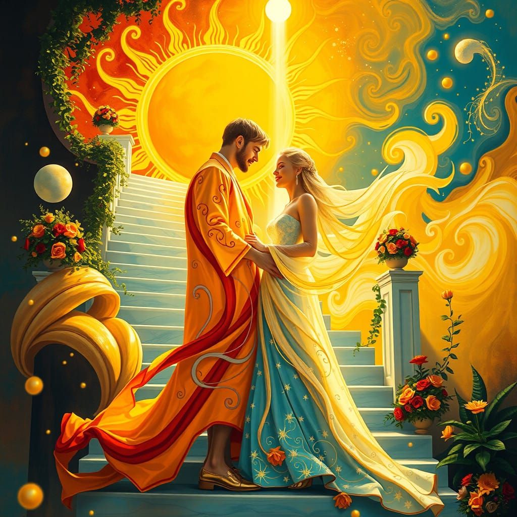 Ethereal Yin-Yang Wedding Scene in Vibrant Dreamlike Style