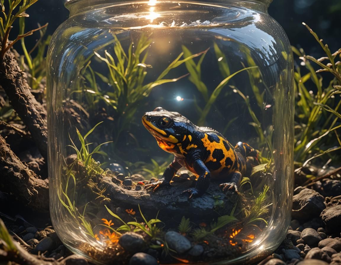 European Fire Salamander in Jar: Black Light Art