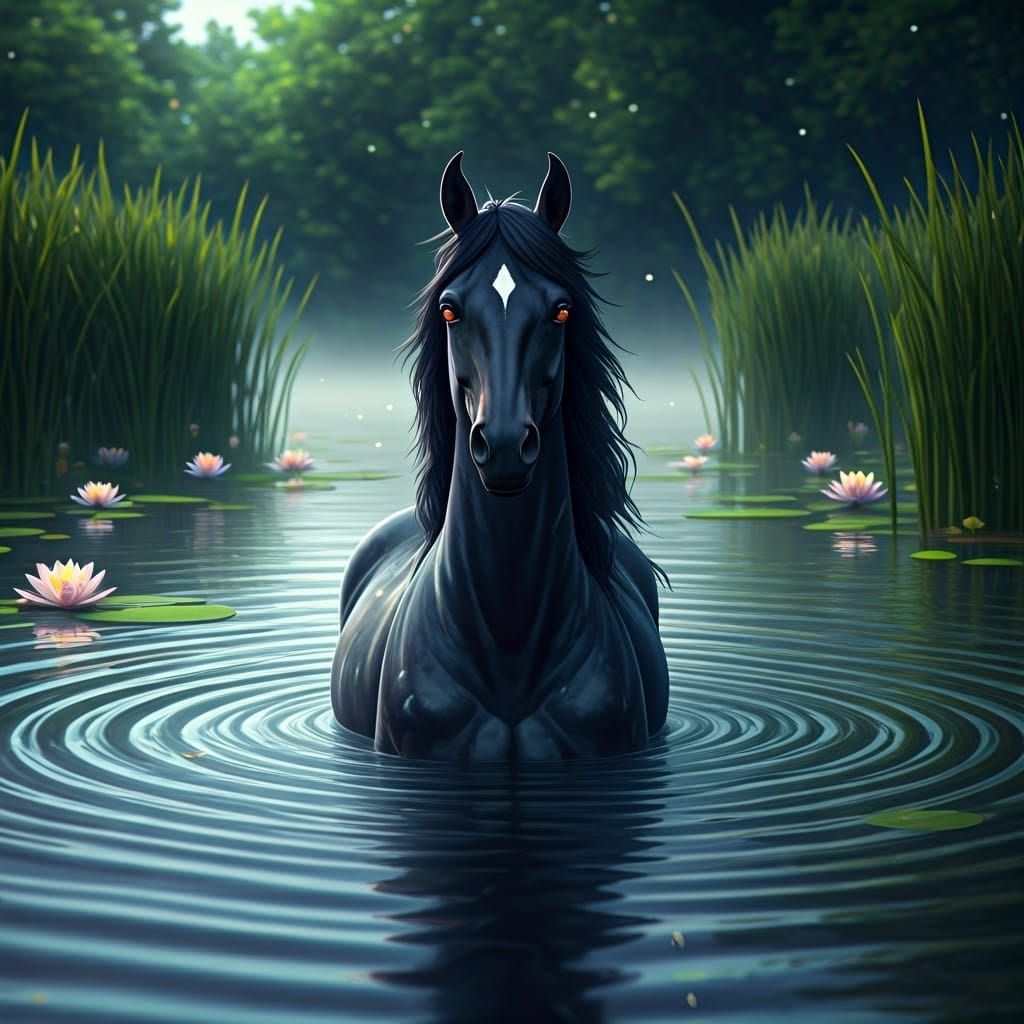 Mystical Scottish Water Horse in 3D Anime Art
