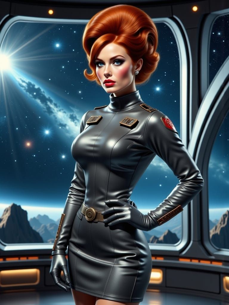 Futuristic Space Soldier in Metallic Command Center