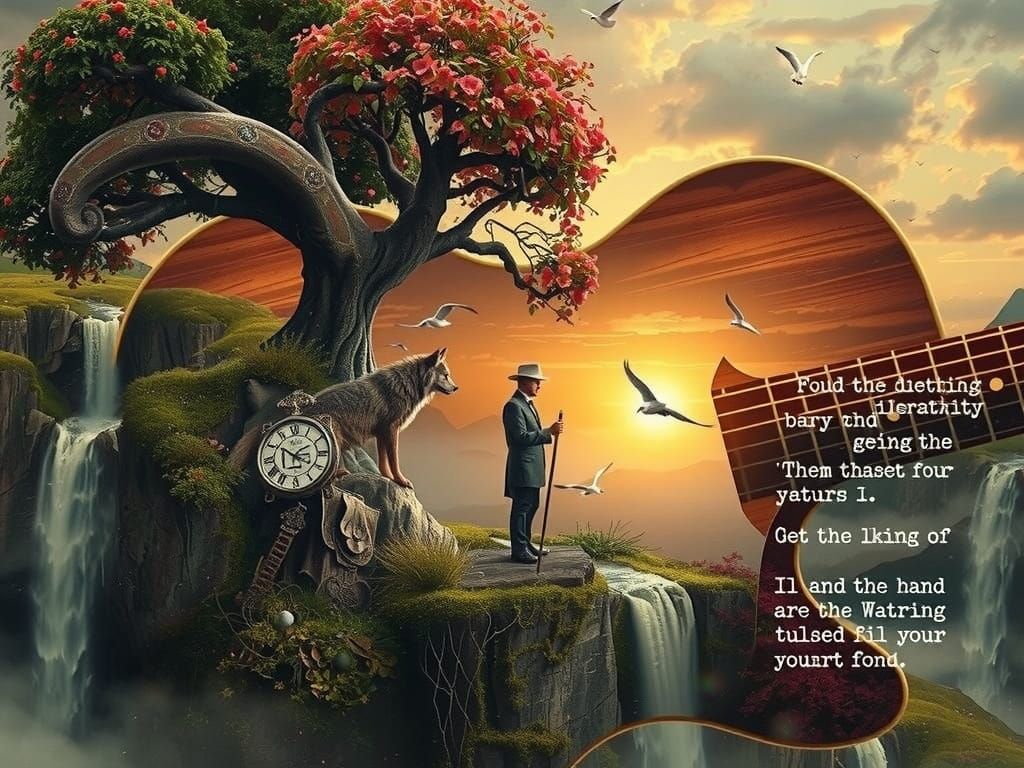 Surreal Landscapes Unfold as Guitar Transforms into Window