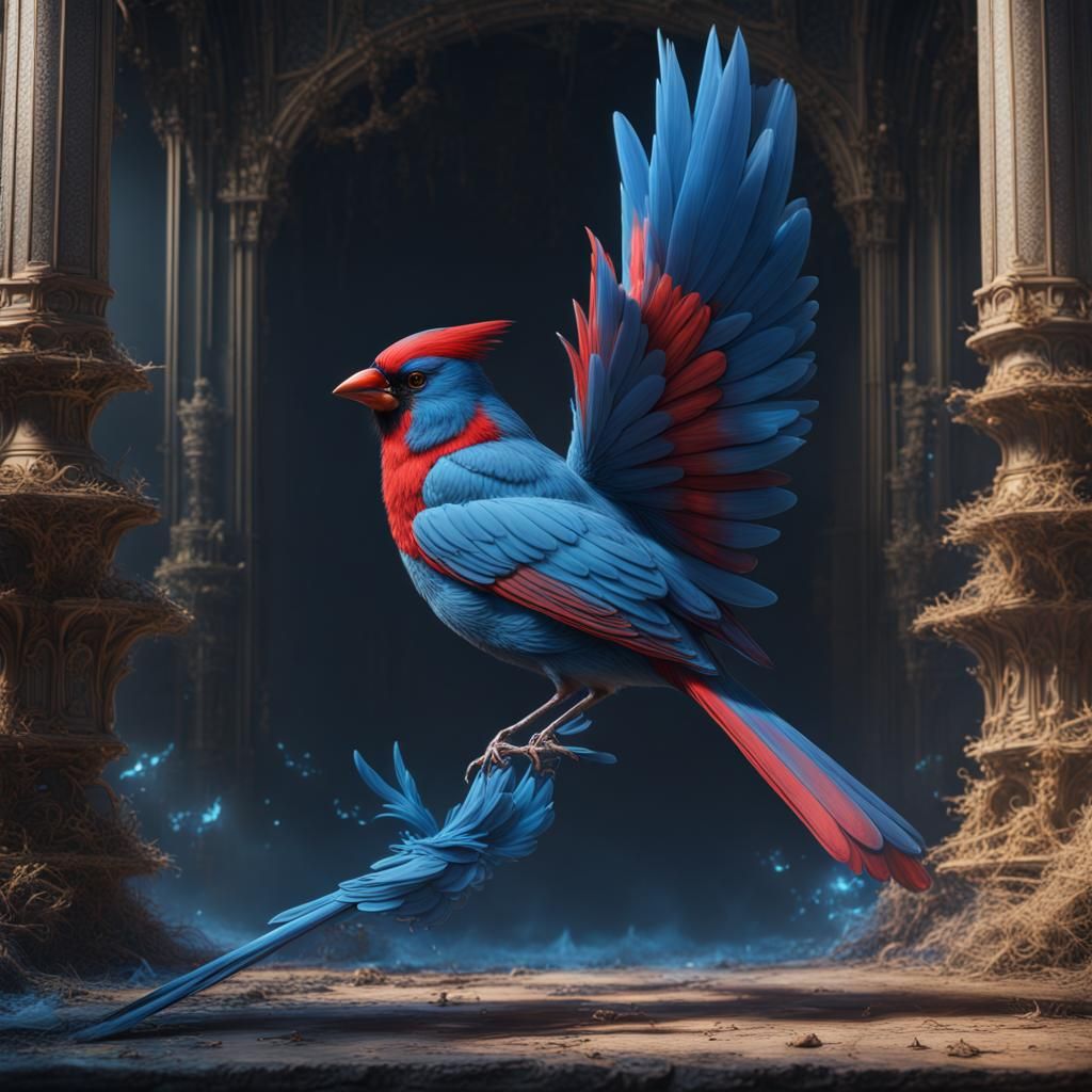 Blue Cardinal Detailed Matte Painting