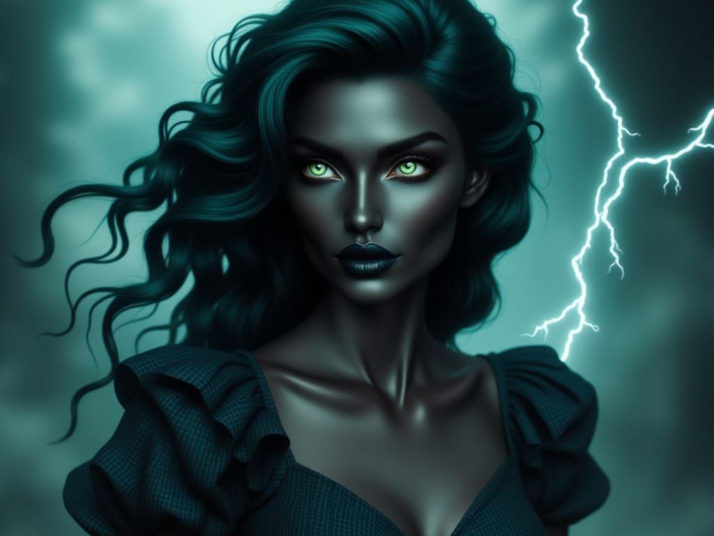 Mysterious Shadow Sorceress in Emerald Locks