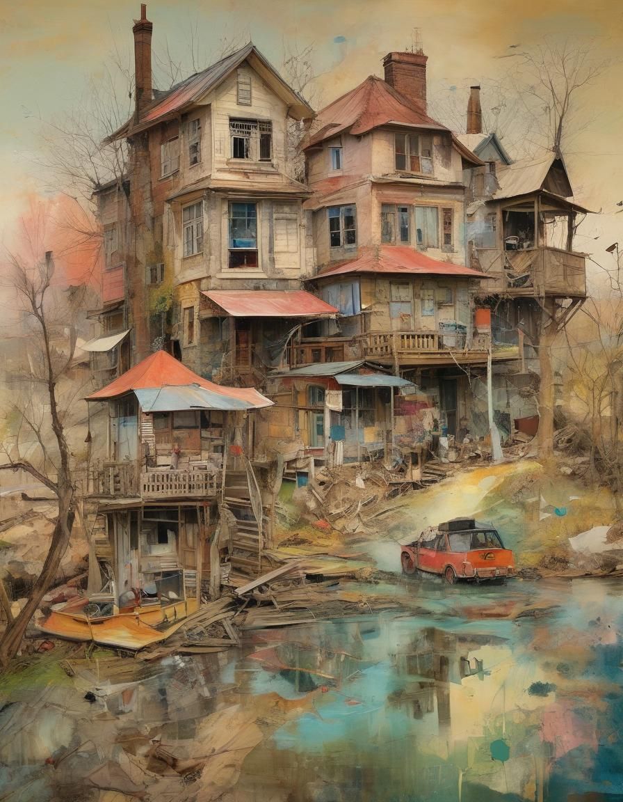 Vibrant Folk Art Collage in Pop Surrealism Style