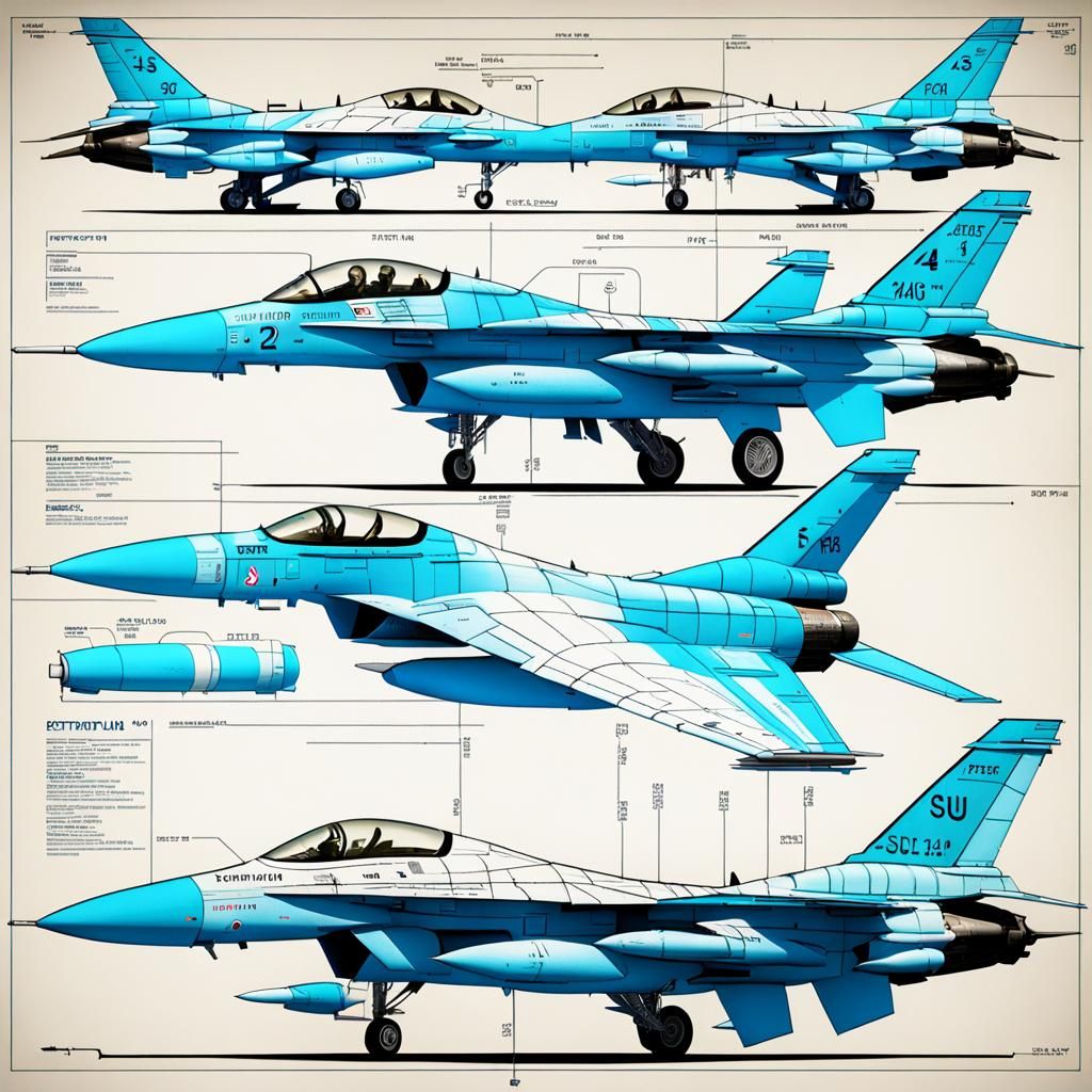 F-16 and Su-34 Jet Blueprint Mashup