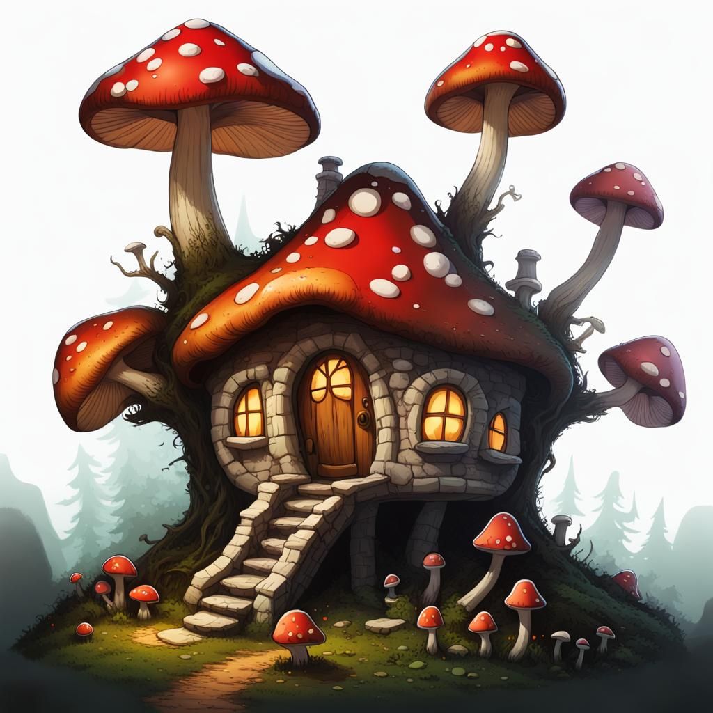 Enchanted Deathcap Mushroom House in Forest