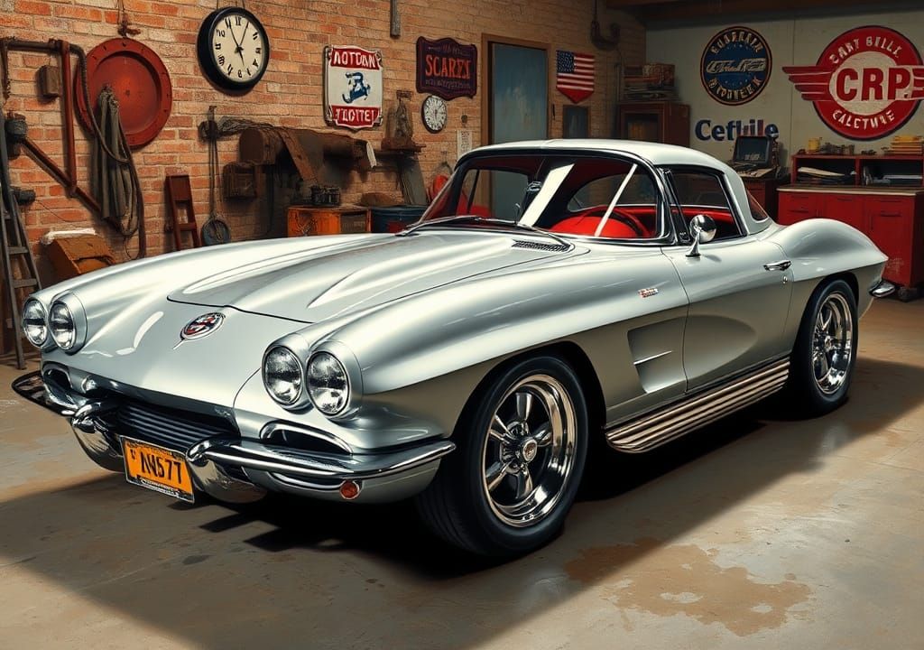 Retro Hybrid Muscle Car in Vintage Garage