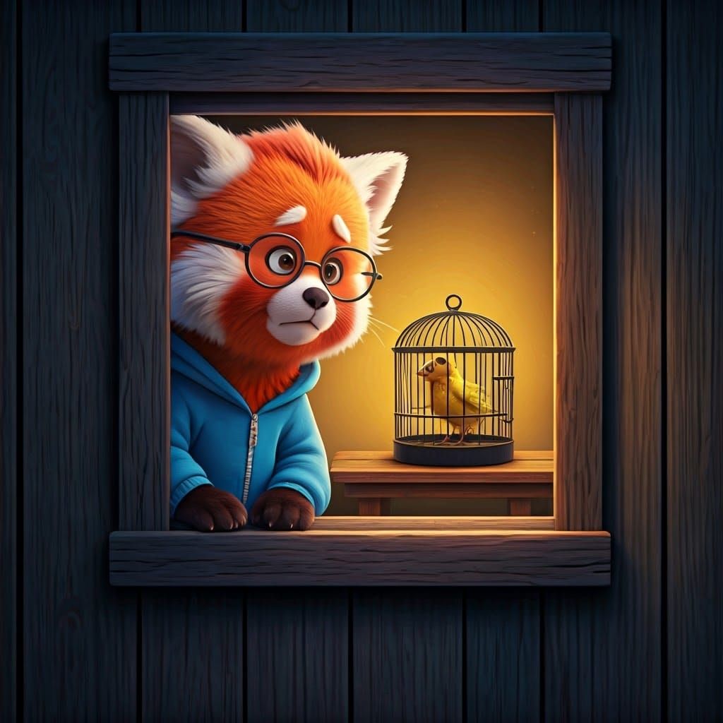 Cute Red Panda Seeks Friendship in a Moody Nighttime Scene