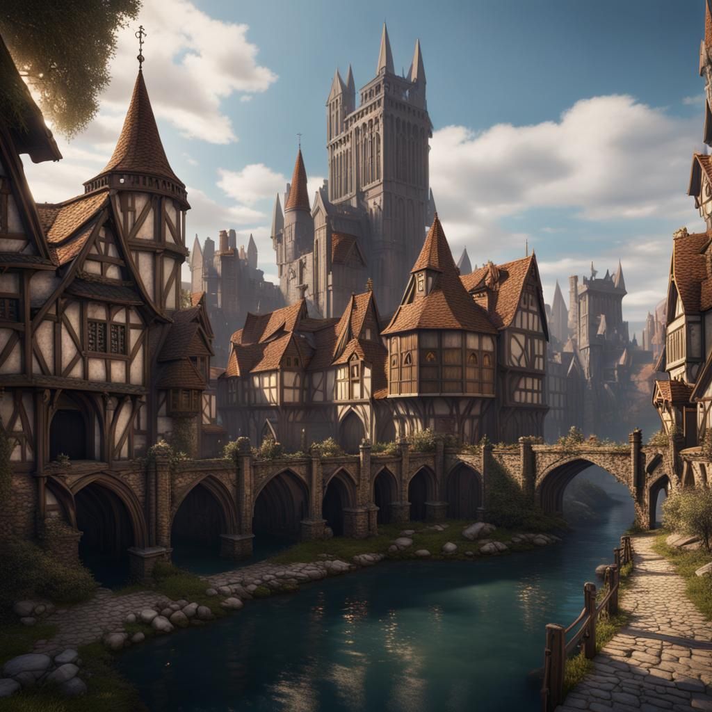 Fantastical Medieval City in Detailed Matte Painting