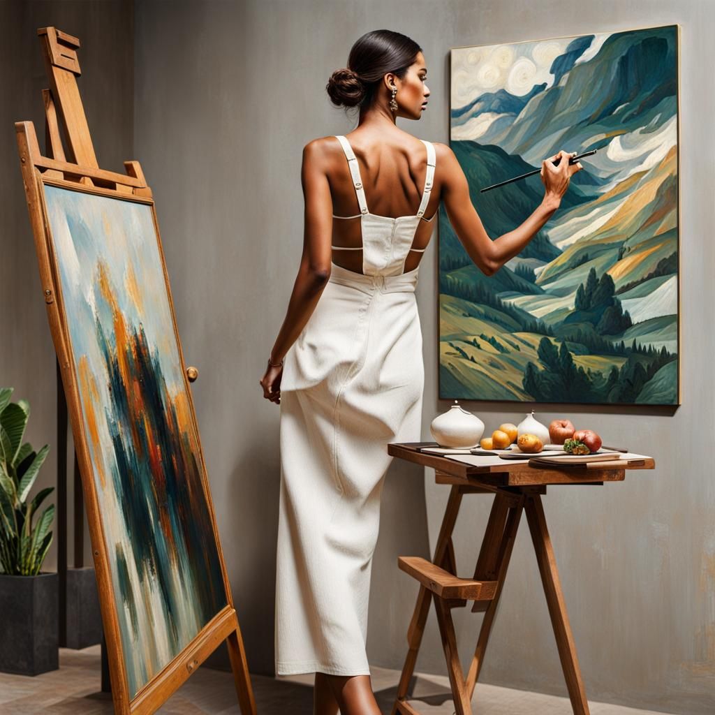 Painter paints in her studio