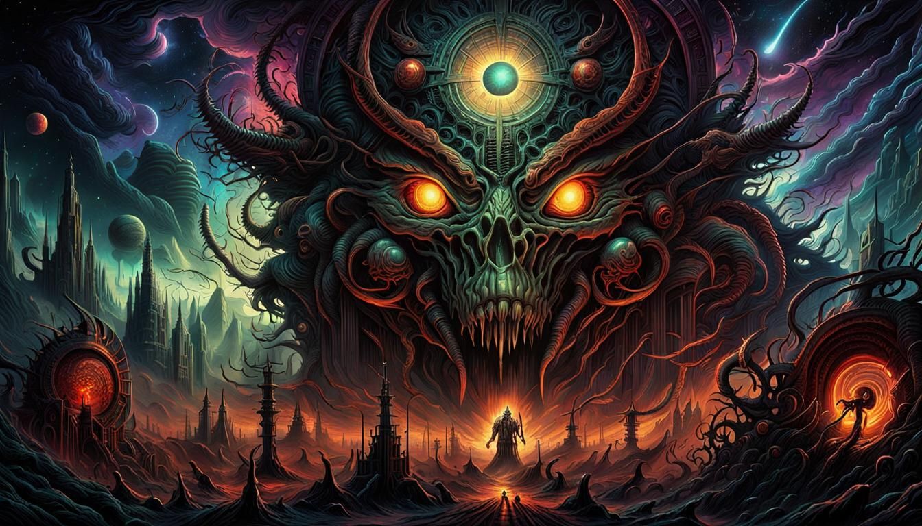 Cosmic Horror in Styles of Woodroffe, Mumford, and Giger