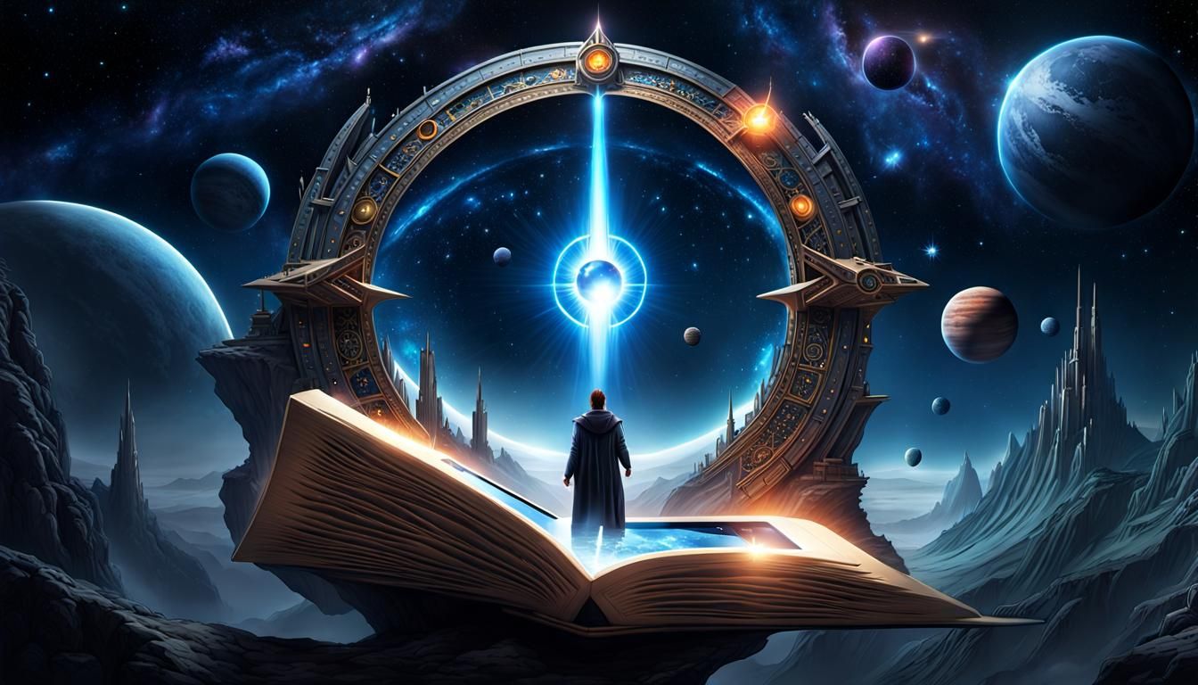 Sorcerer and Sci-Fi Stargate in Watercolour Style