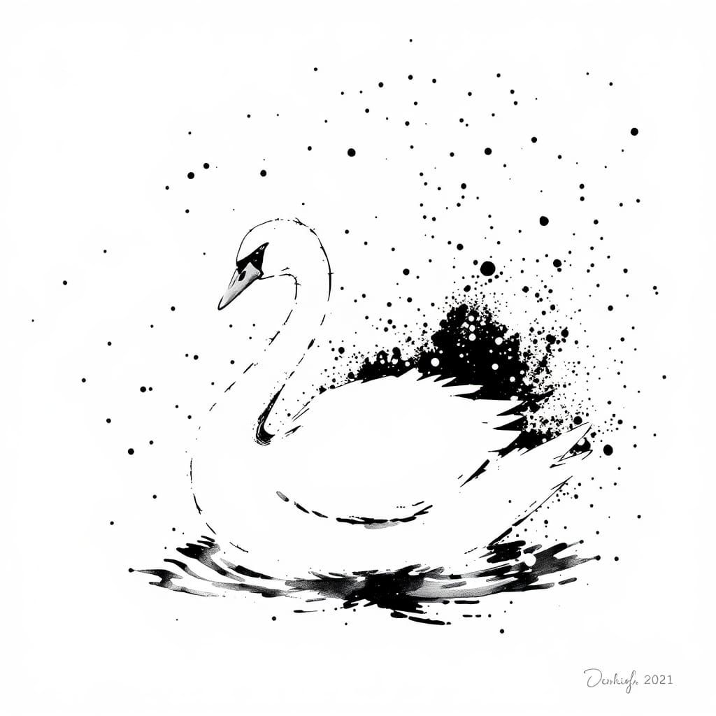 Ink Splatter Swan in Winter Blizzard
