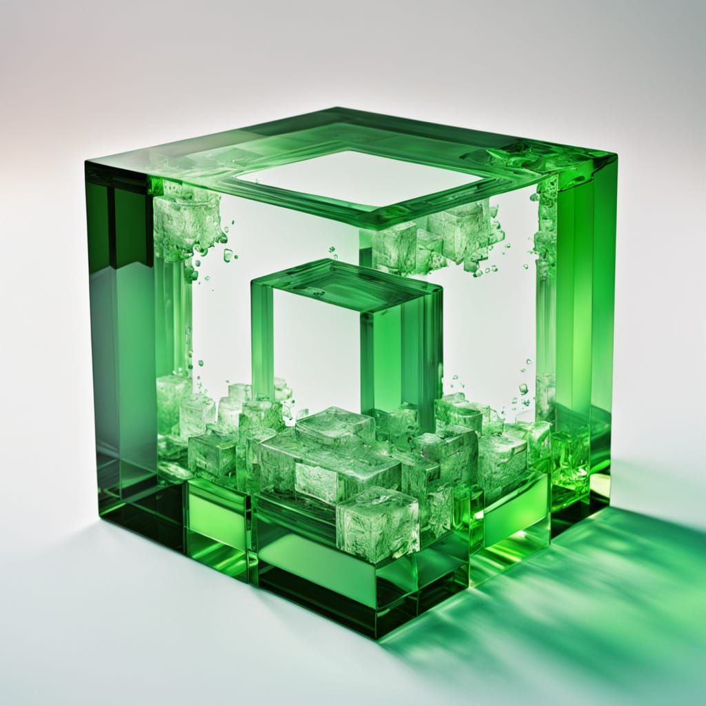 Vibrant Glass Cube Art in a Splash of Green