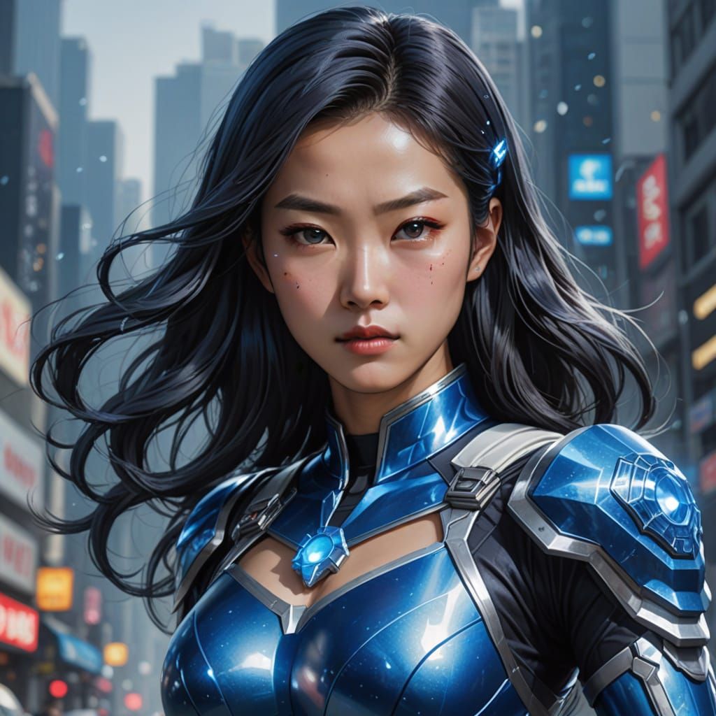 blue, crystalline skin Korean superheroine