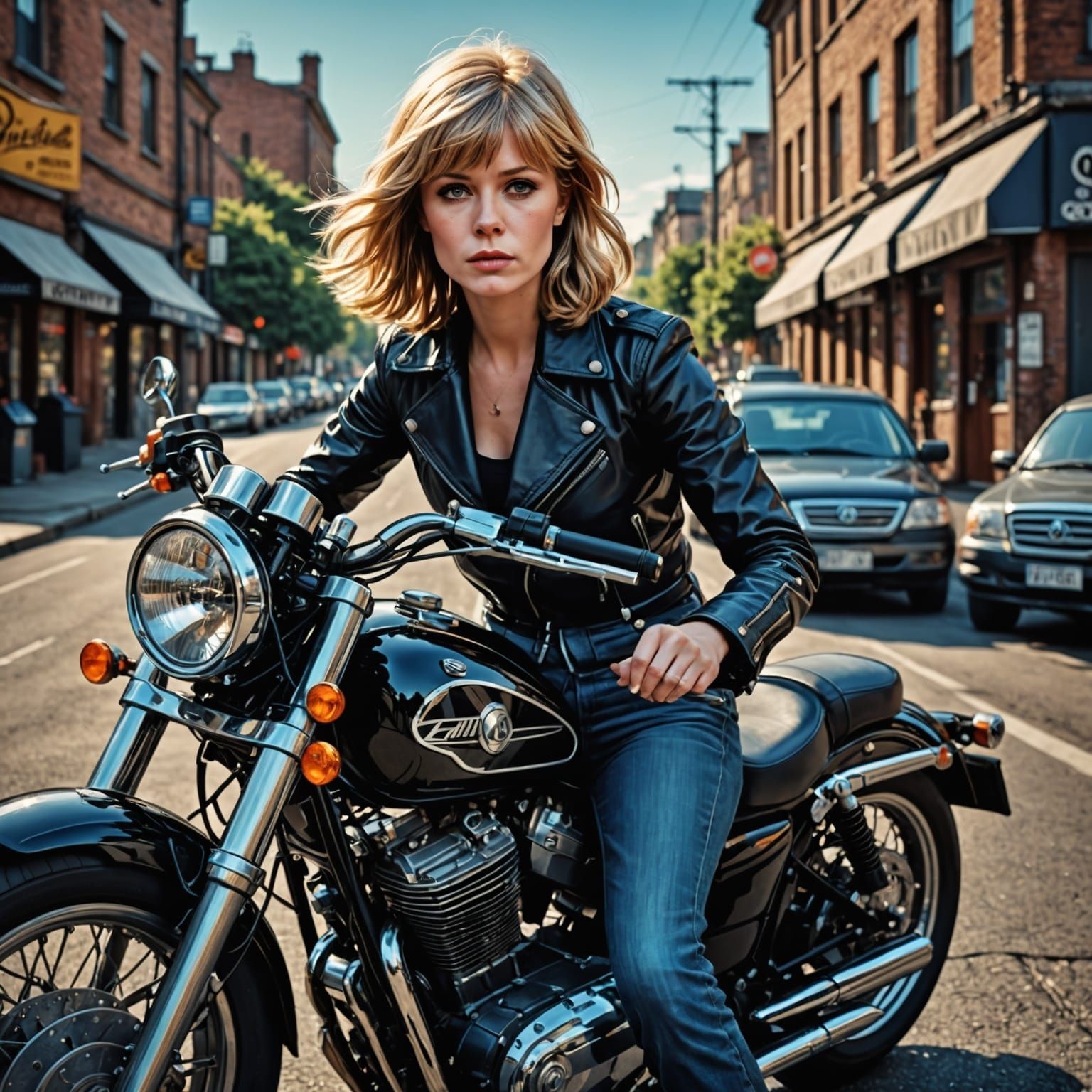 Marianne Faithfull on Motorcycle: Hyperrealistic Image