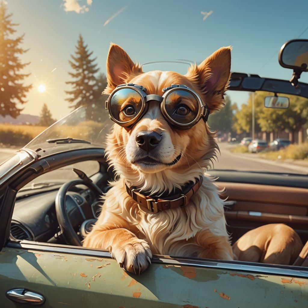 Dog in Goggles: A Whimsical Car Ride