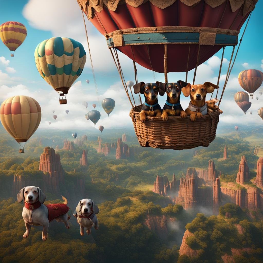 Dachshunds Take Flight: Hot Air Balloon Adventure