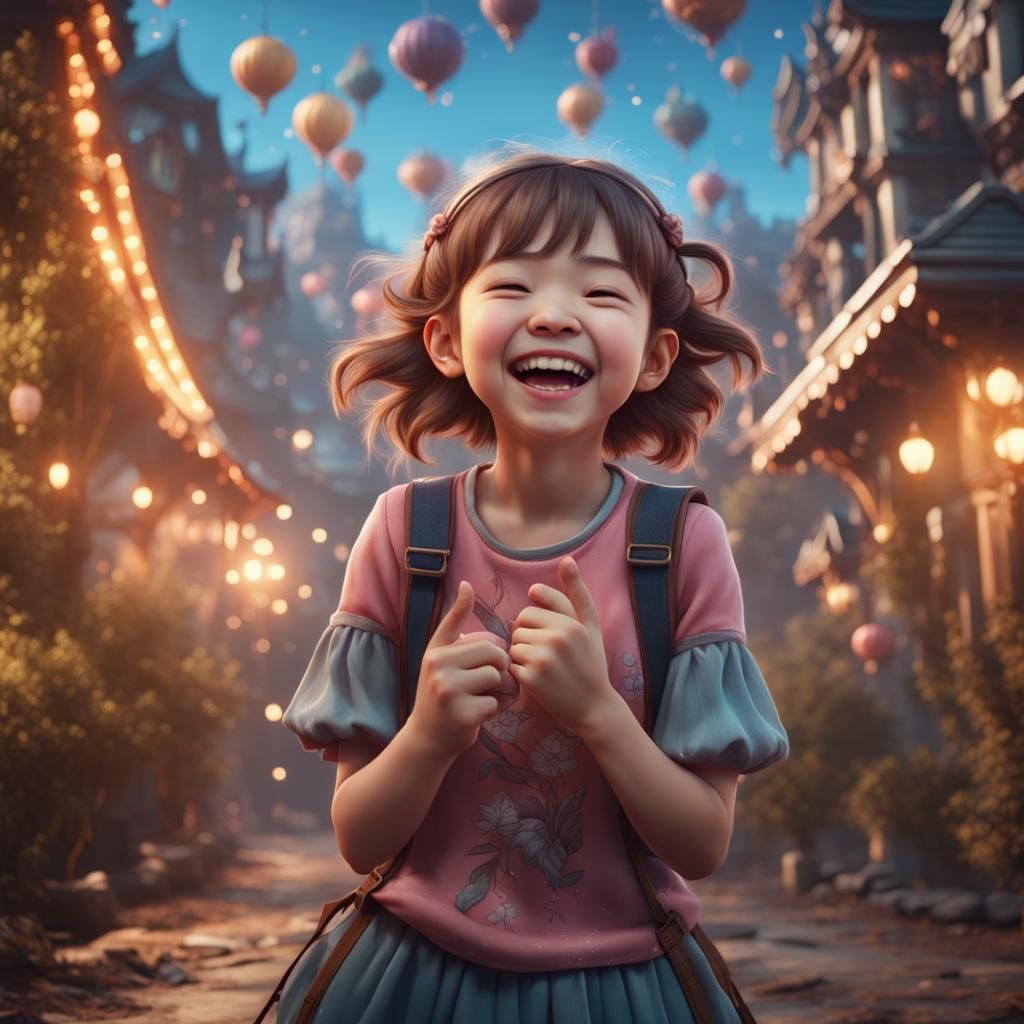 Cute Girl Laughing: Detailed Fantasy Art