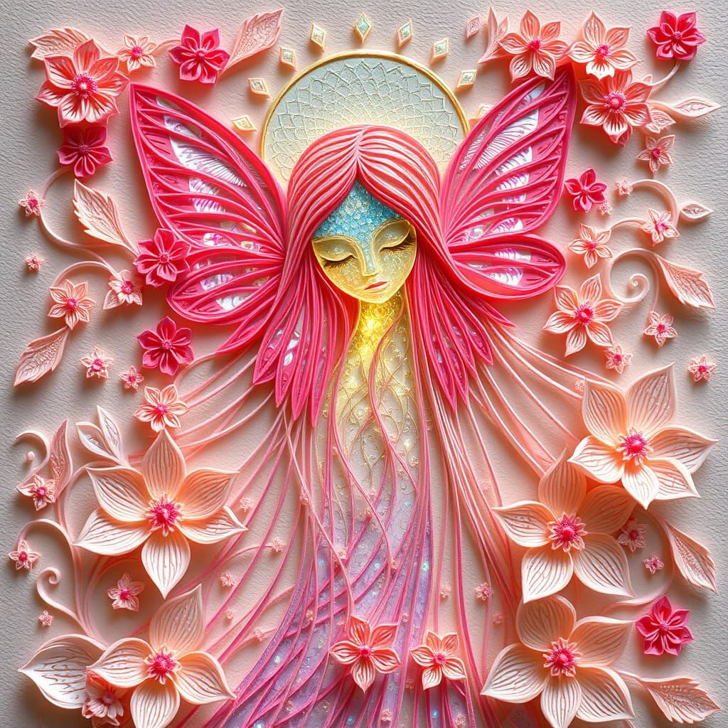 Whimsical Quilling Digital Art of a Delicate Fairy