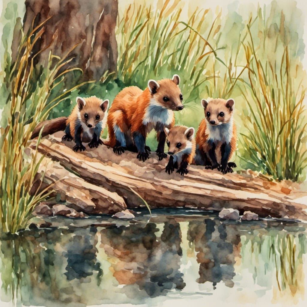 Pine Martens Family Feast: Children's Storybook Scene