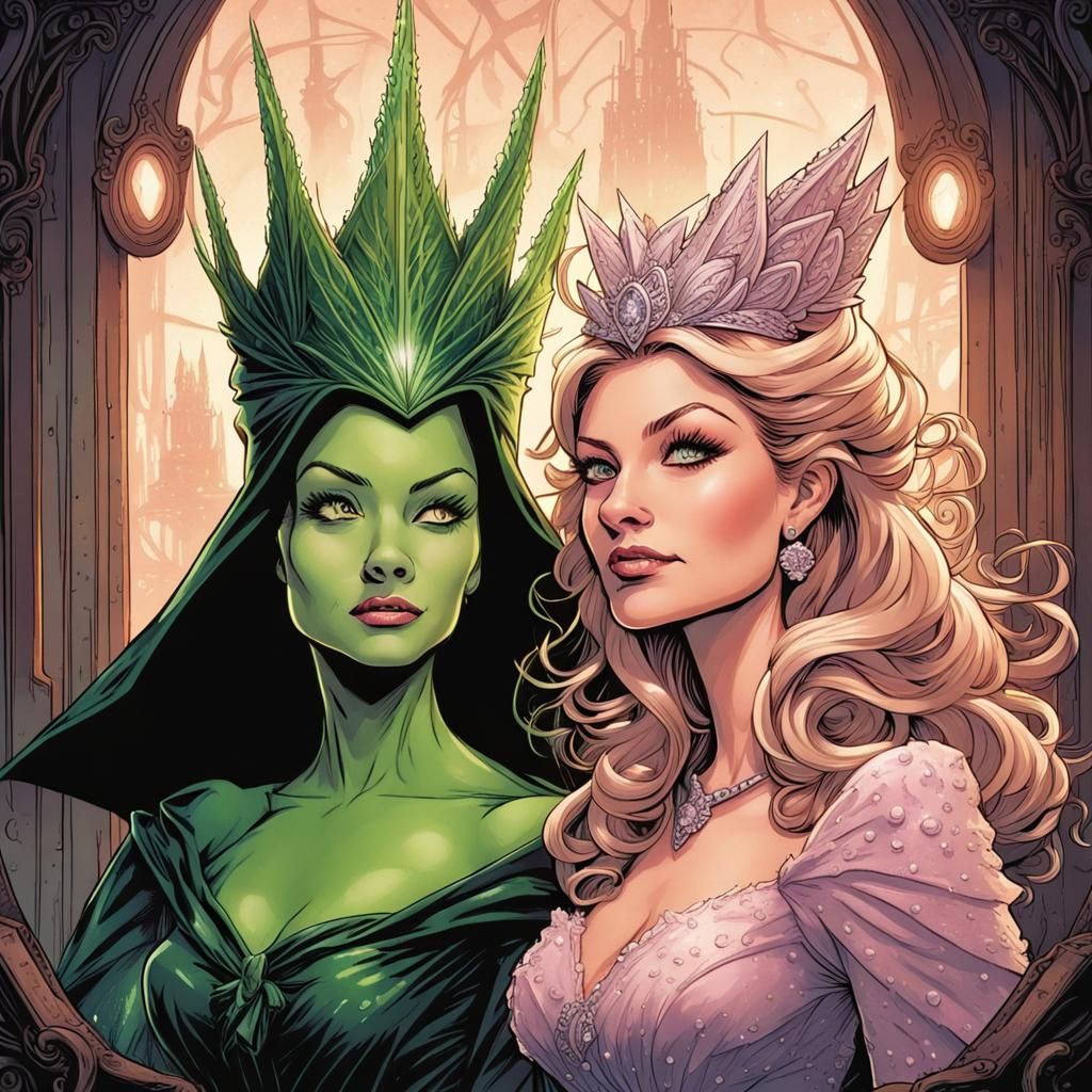 Glinda and Elphaba Portrait in Comic Book Style