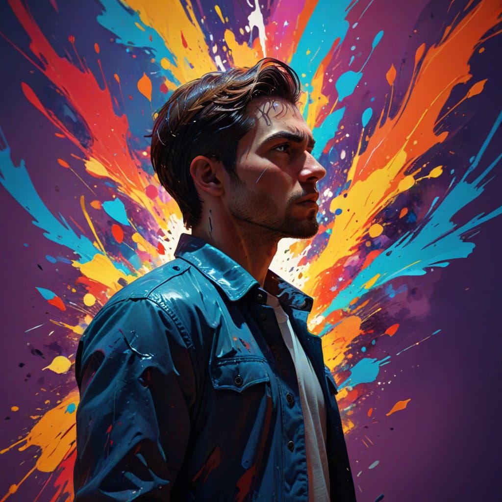 Dramatic Concept Art of Character in Vivid Splash Style