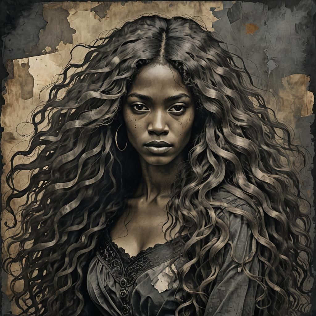 African American Woman: Klimt-Inspired Dark Fantasy Portrait