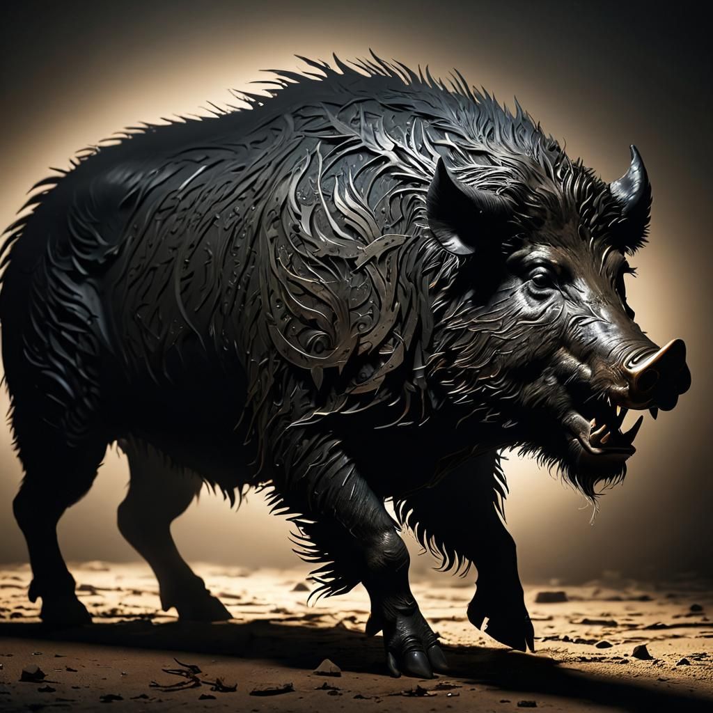 Boar Silhouette in Backlight: Sharp Concept Art