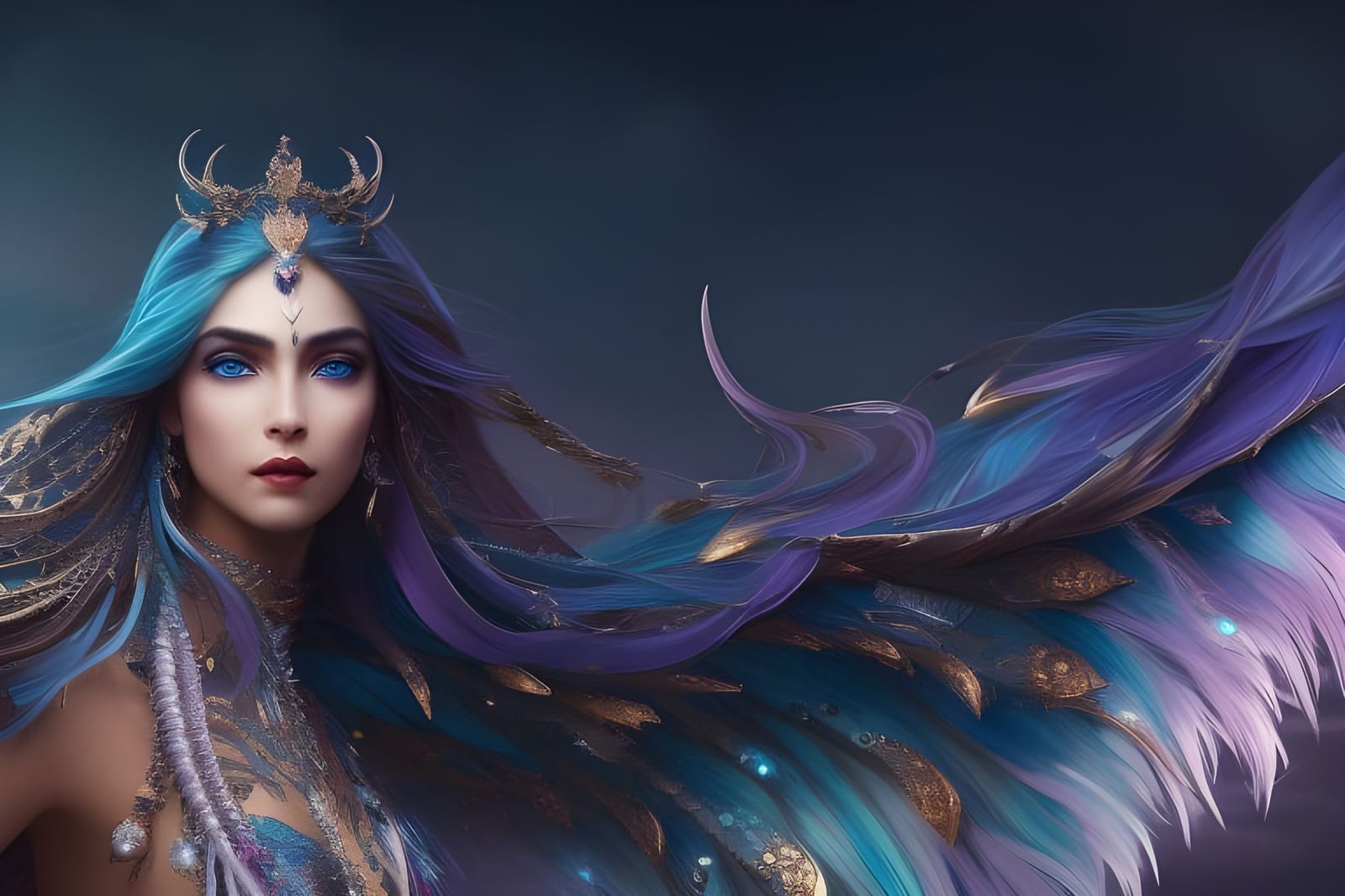 Luminescent Sea-Dragon Girl with Pearl Crown