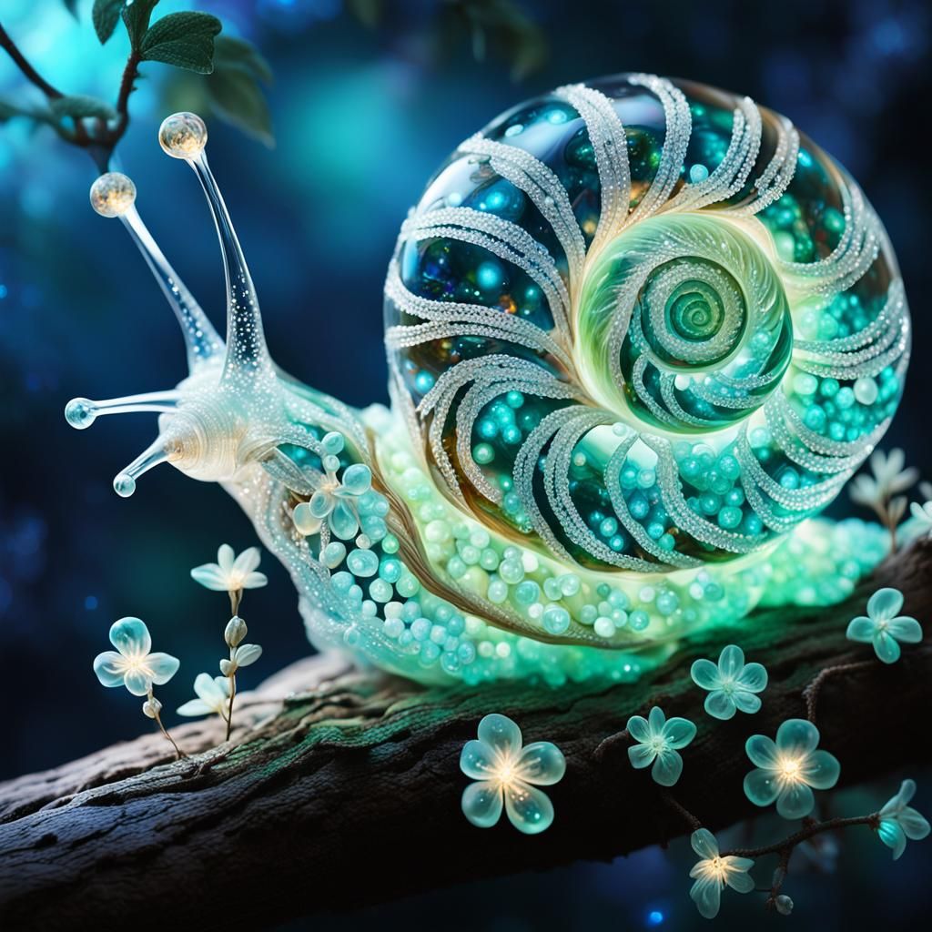 Bioluminescent Flora in Jade Crystal Snail Shell