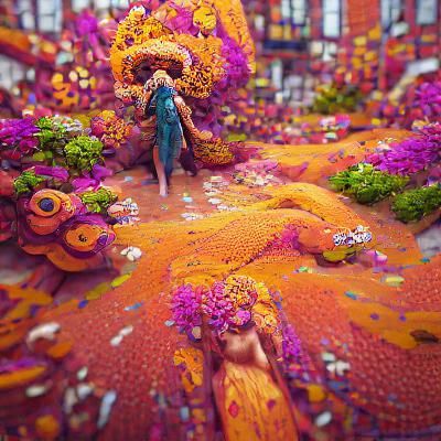 Enchanting Floral Woman in Fantastical Landscape