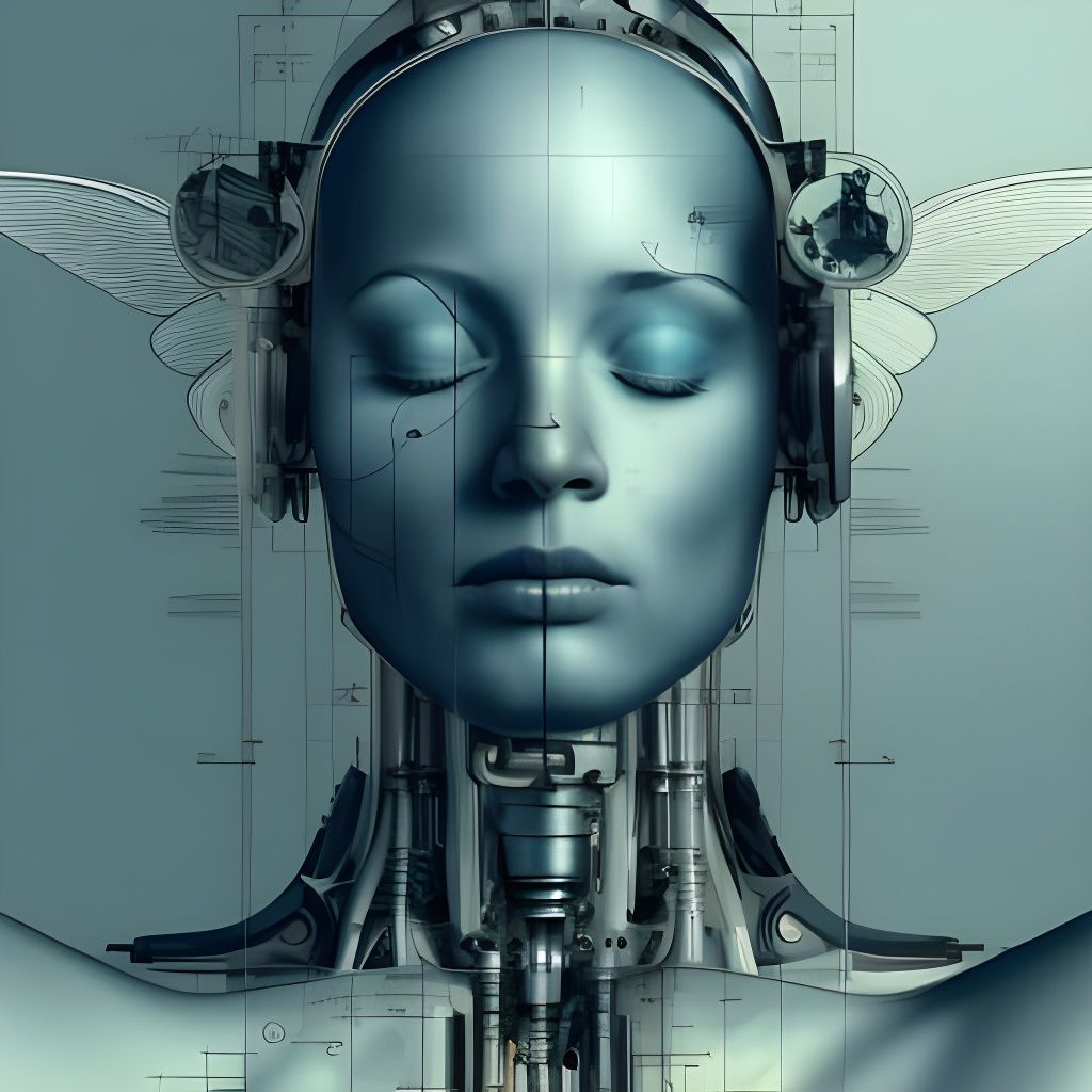 Cyborg Angel Schematic Diagram in Leonardo da Vinci Style