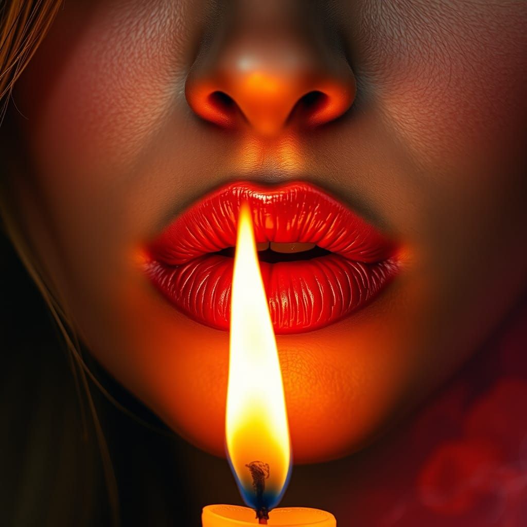 Dramatic Close-Up of Woman Blowing Out Candle