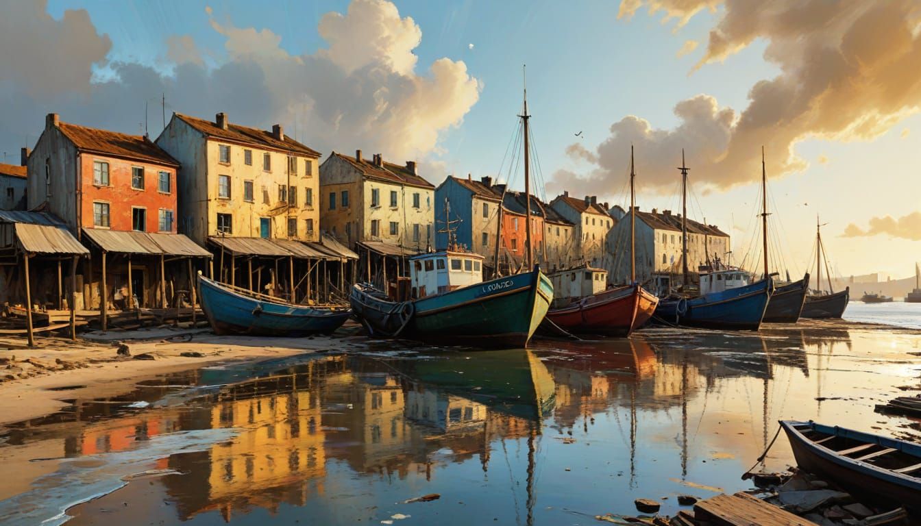 Serene Harbour Scene in Vibrant, Expressive Impasto