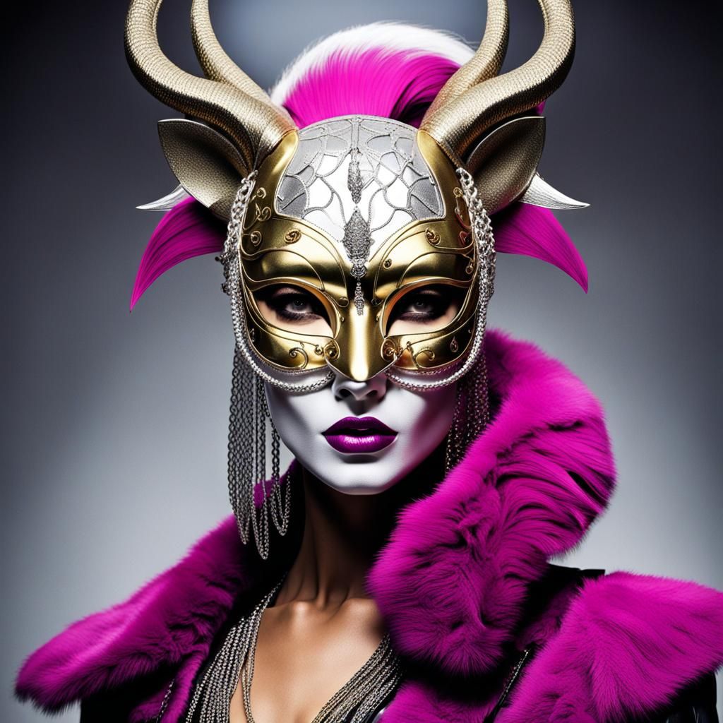 Futuristic Masquerade Outfit with Animal Mask