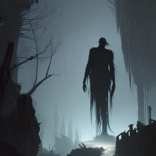 Emaciated Shadow Creature in Dark Fantasy Style