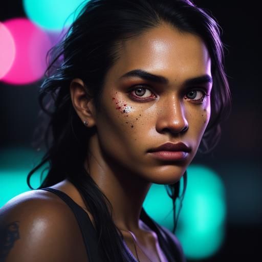 Restless Portrait in Shadows and Neon Glow