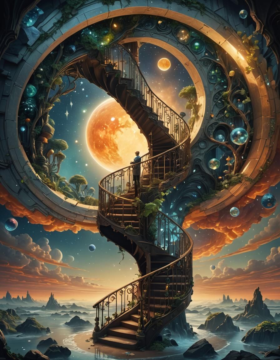 Crystal Palace with Cosmic Doorways in Sci-Fi Style