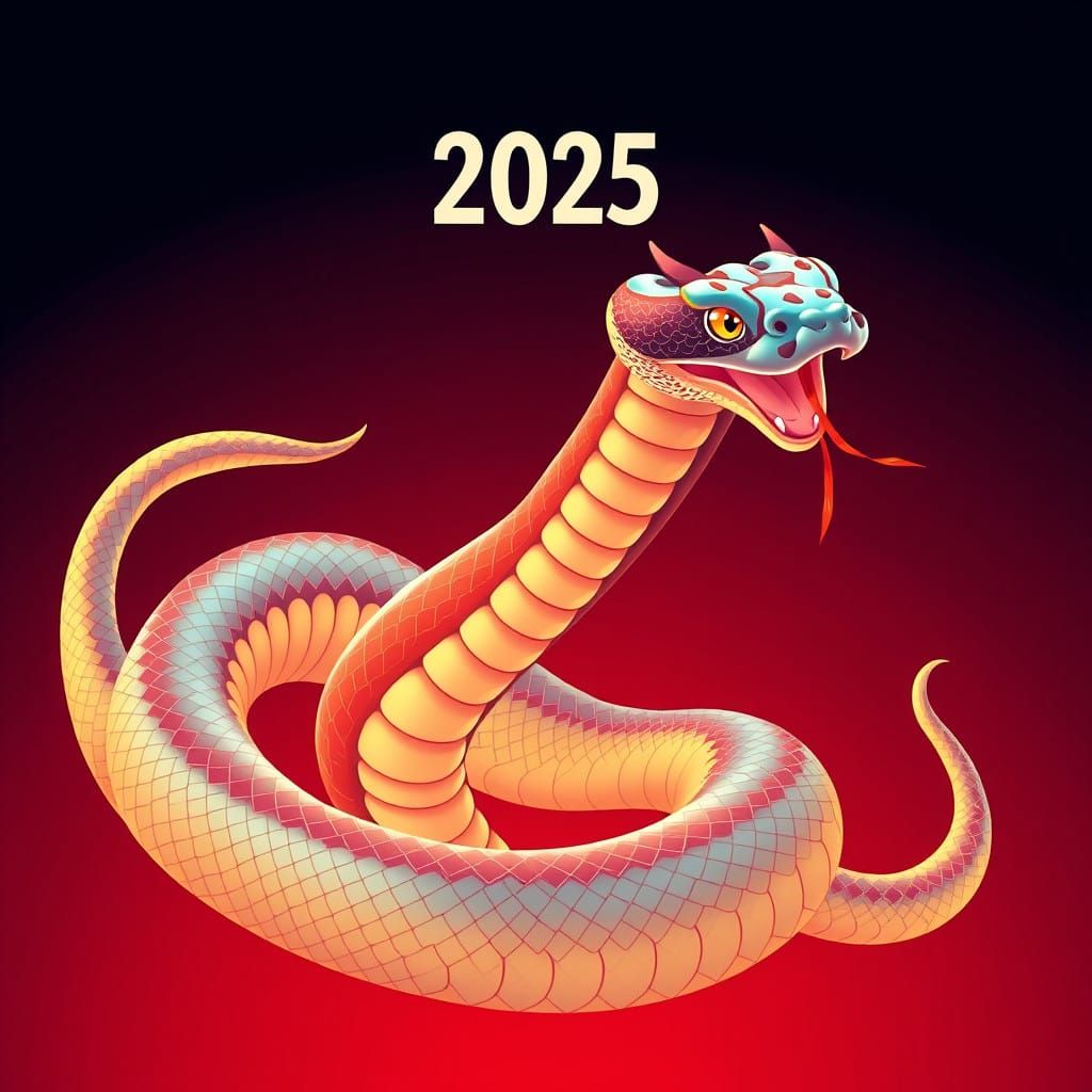 Elegant Snake Design for Lunar New Year 2025 in Vibrant Cel-...